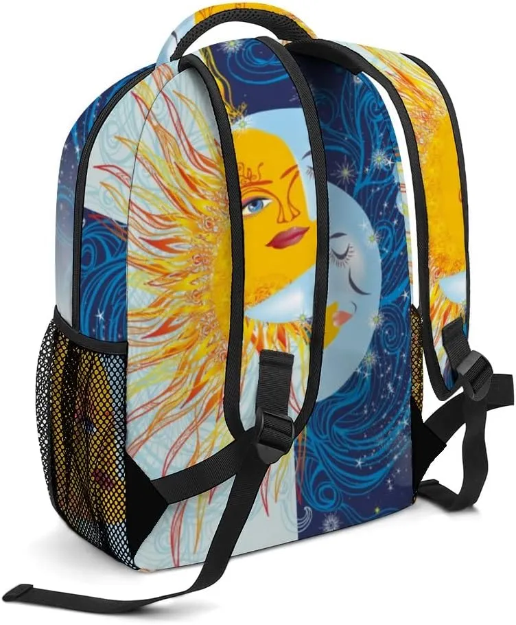 Casual Daypacks Backpacks Laptop Backpack Day Night Sun Moon Yellow Work Bussiness School Students Bookbag Travel Hiking Gym Bags Waterproof Lightweight Women Men 16.5x12x6 Inch