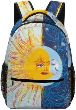 Casual Daypacks Backpacks Laptop Backpack Day Night Sun Moon Yellow Work Bussiness School Students Bookbag Travel Hiking Gym Bags Waterproof Lightweight Women Men 16.5x12x6 Inch