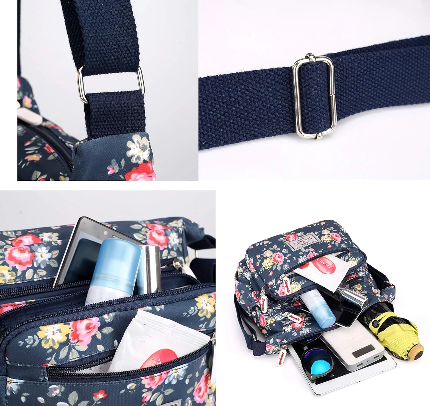 Casual Nylon Floral Shoulder Bag For Women Crossbody Bag Messenger Bags Travel Handbags With Adjustable Strap Waterproof