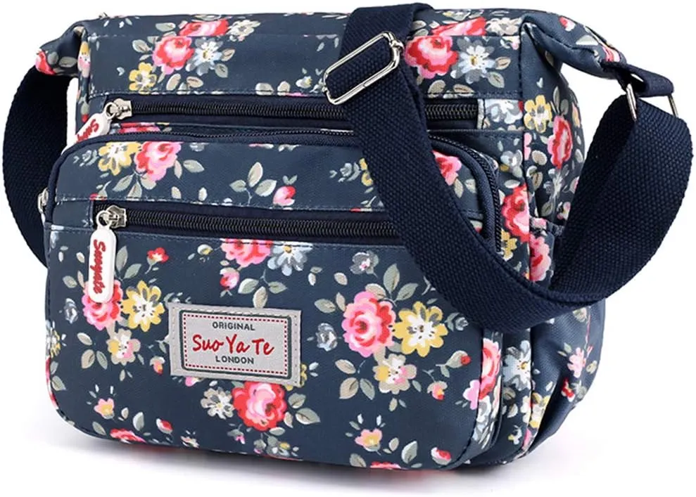 Casual Nylon Floral Shoulder Bag For Women Crossbody Bag Messenger Bags Travel Handbags With Adjustable Strap Waterproof