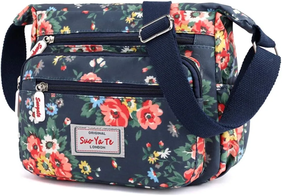 Casual Nylon Floral Shoulder Bag For Women Crossbody Bag Messenger Bags Travel Handbags With Adjustable Strap Waterproof