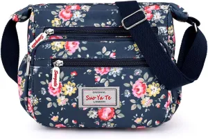 Casual Nylon Floral Shoulder Bag For Women Crossbody Bag Messenger Bags Travel Handbags With Adjustable Strap Waterproof