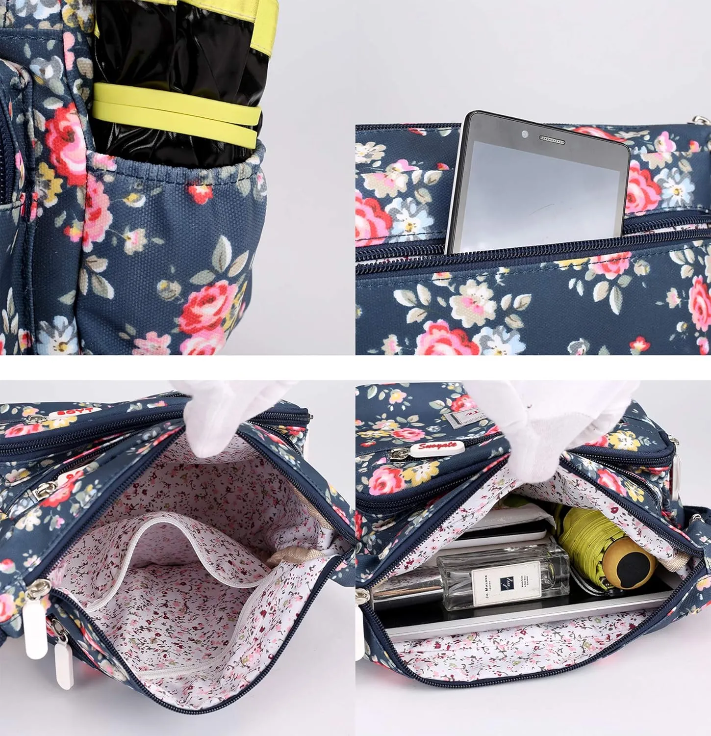 Casual Nylon Floral Shoulder Bag For Women Crossbody Bag Messenger Bags Travel Handbags With Adjustable Strap Waterproof