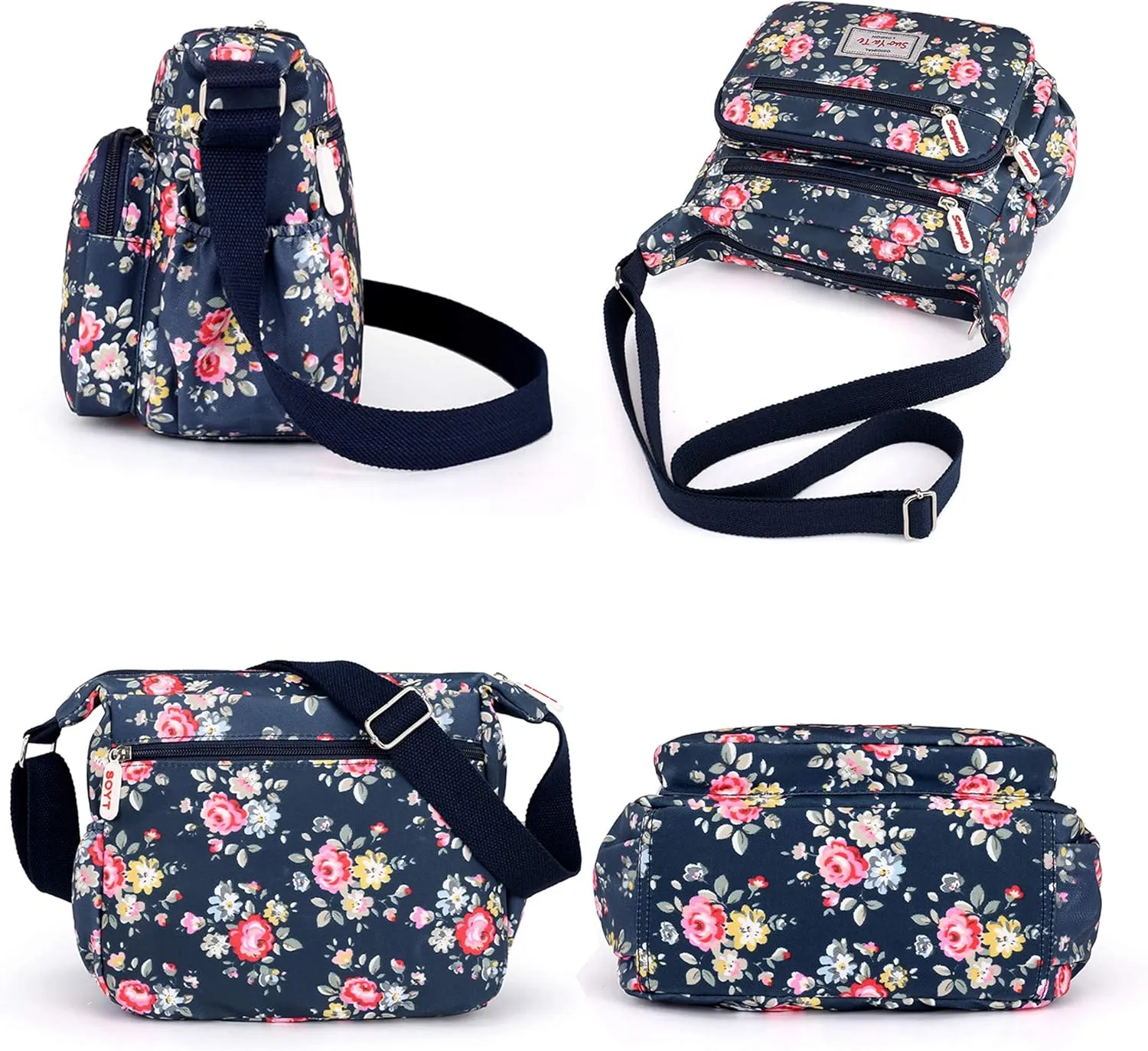 Casual Nylon Floral Shoulder Bag For Women Crossbody Bag Messenger Bags Travel Handbags With Adjustable Strap Waterproof