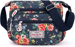 Casual Nylon Floral Shoulder Bag For Women Crossbody Bag Messenger Bags Travel Handbags With Adjustable Strap Waterproof