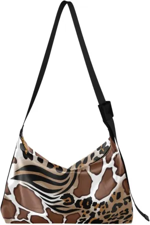 Casual Shoulder Bag Crossbody Leopard Zebra Giraffe Skins Hobo Handbag Purses with Wide Shoulder Strap Wild Animals Fur Trendy Large Messenger Bag Tote Bags for Women Men