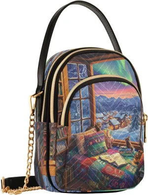 Cat Aurora Borealis Purple Crossbody Bags for Women Shouler Handbags Travel Sling Bag Fanny Pack Mini Purse with Zip