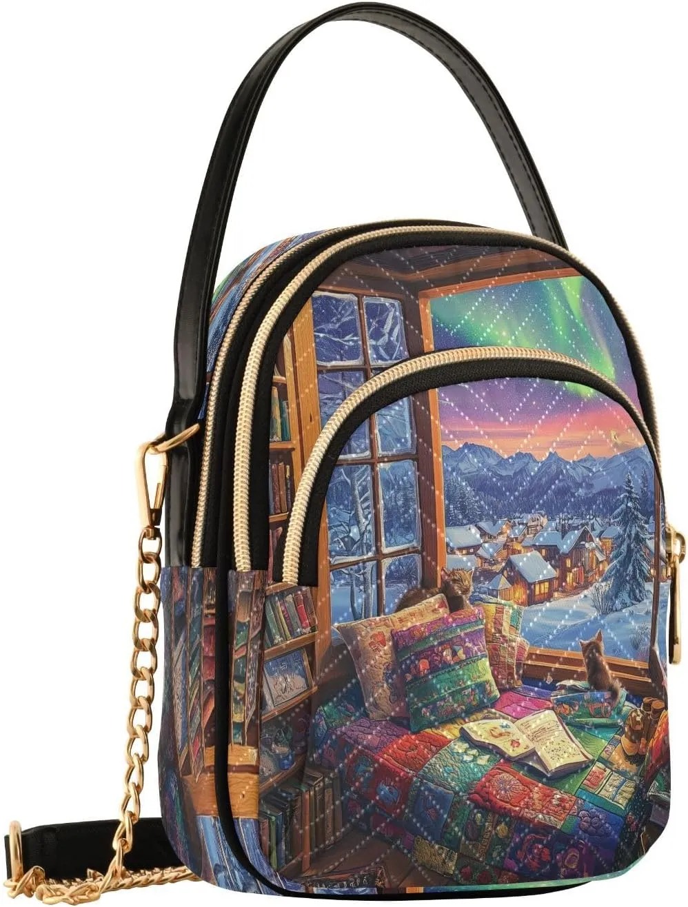 Cat Aurora Borealis Purple Crossbody Bags for Women Shouler Handbags Travel Sling Bag Fanny Pack Mini Purse with Zip