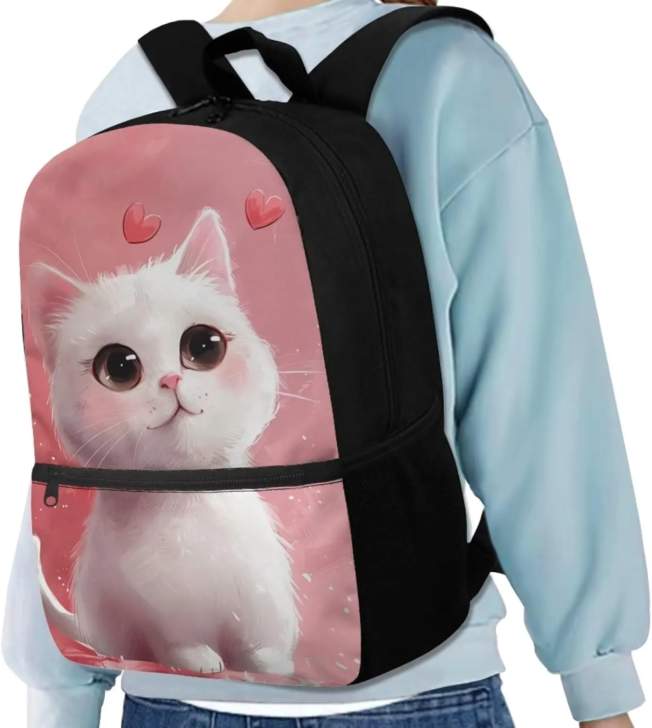 Cat School Backpack for Girls 8-10 Cute Schoolbag Kids 17 inch Large Book Bags Elementary 3rd Grade School Bag Student Hiking Camping Backpacks Lightweight Travel Shoulder Bag Computer Bags