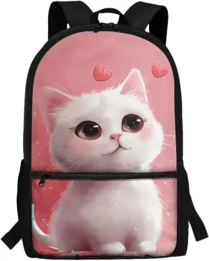 Cat School Backpack for Girls 8-10 Cute Schoolbag Kids 17 inch Large Book Bags Elementary 3rd Grade School Bag Student Hiking Camping Backpacks Lightweight Travel Shoulder Bag Computer Bags