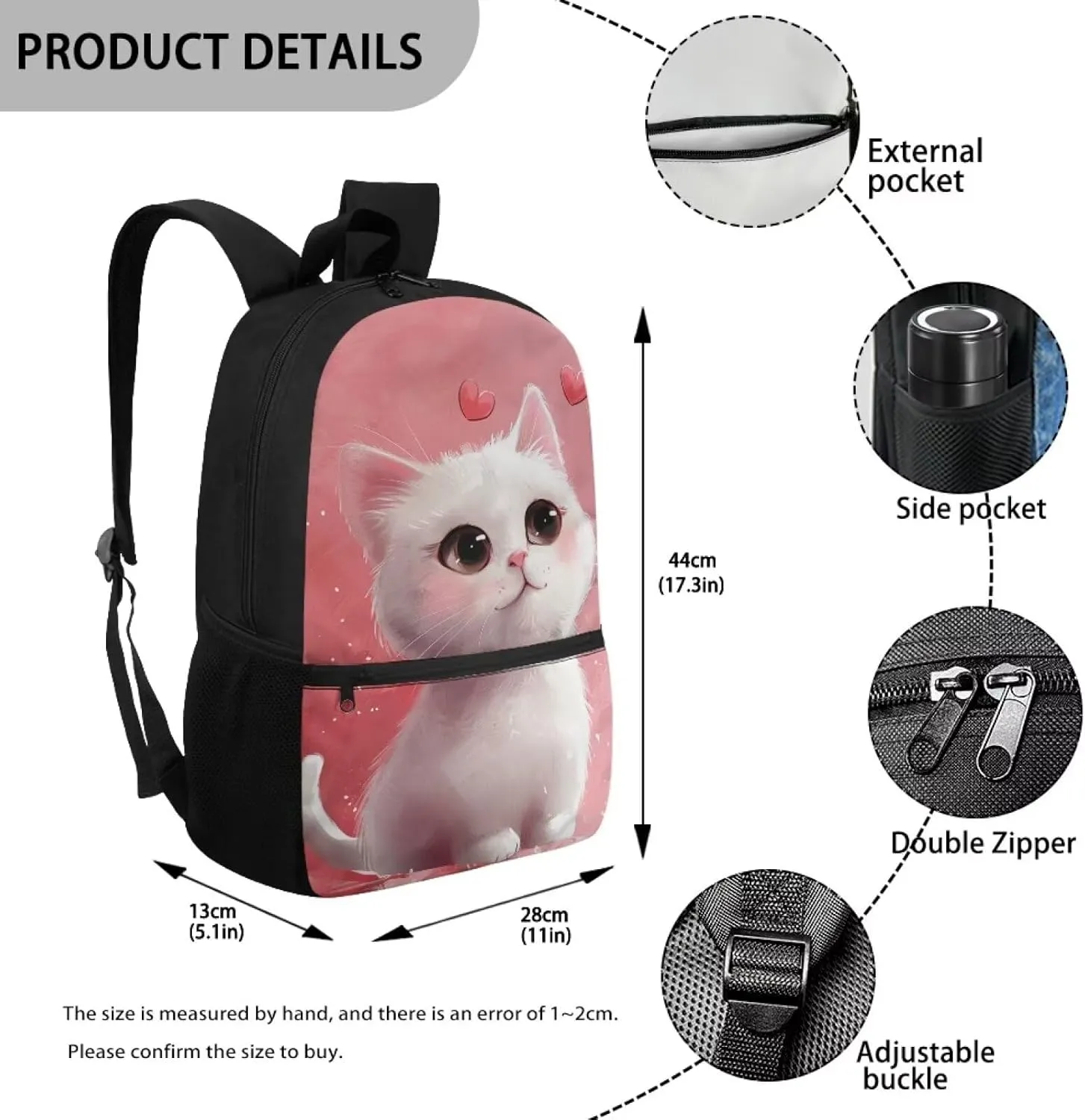 Cat School Backpack for Girls 8-10 Cute Schoolbag Kids 17 inch Large Book Bags Elementary 3rd Grade School Bag Student Hiking Camping Backpacks Lightweight Travel Shoulder Bag Computer Bags