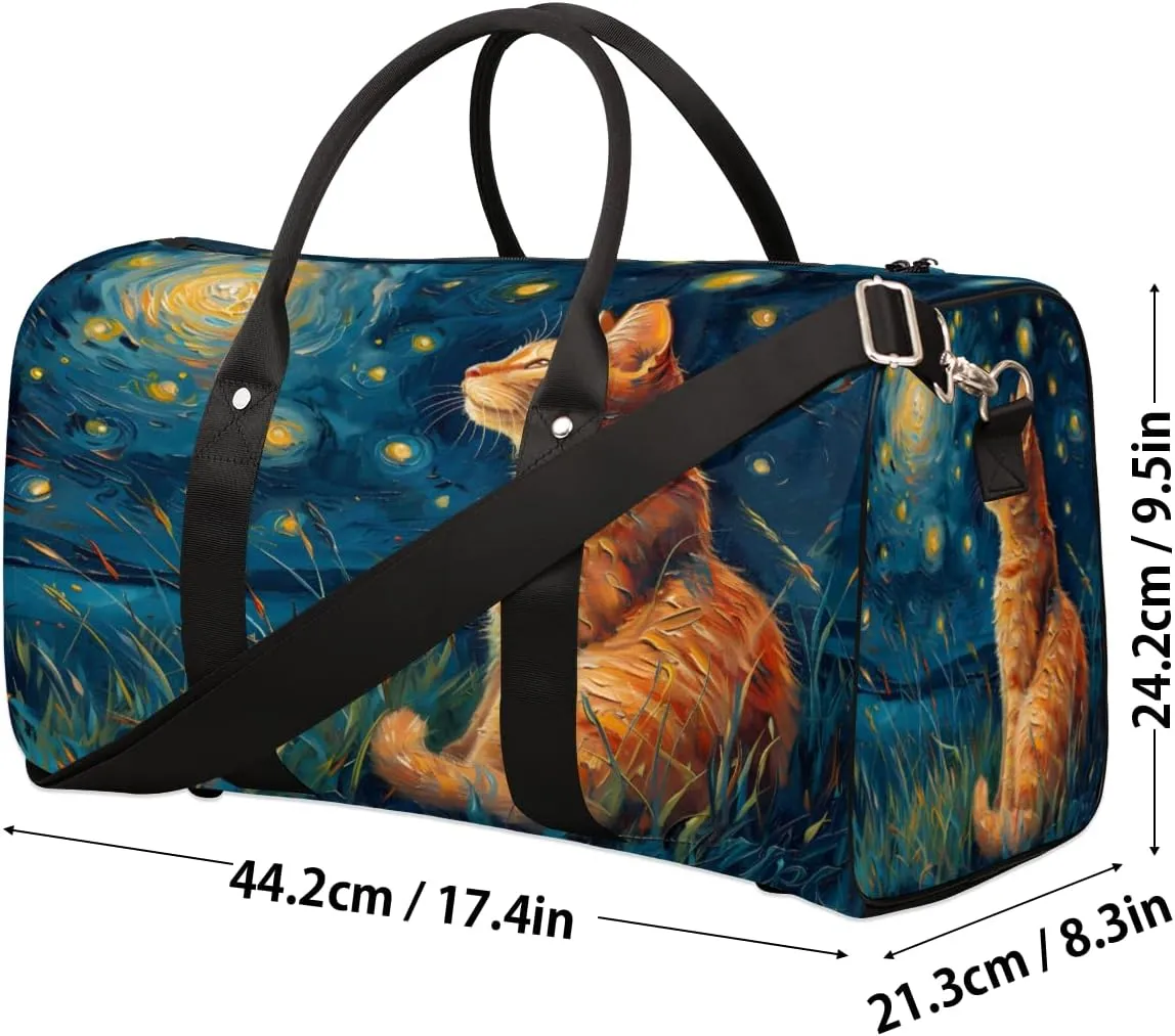 Cat Themed Travel Duffle Bag, Sports Gym Bags for Women Men, Carry On Weekender Overnight Workout Airplane Trips Bag
