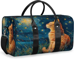 Cat Themed Travel Duffle Bag, Sports Gym Bags for Women Men, Carry On Weekender Overnight Workout Airplane Trips Bag