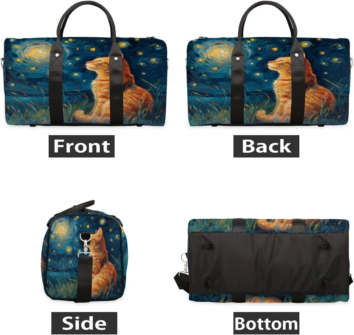 Cat Themed Travel Duffle Bag, Sports Gym Bags for Women Men, Carry On Weekender Overnight Workout Airplane Trips Bag