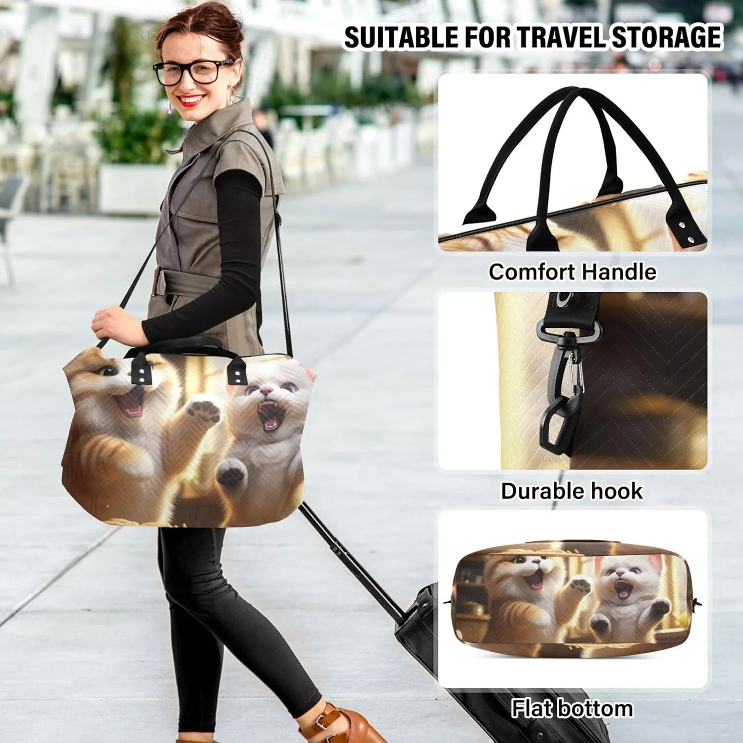 Cats Cookie Travel Duffel Bag Make up Bags Set of 2, Print Women Tote Gym Bag Carry on Bags