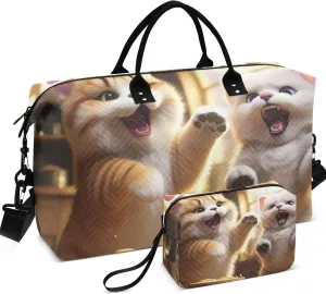 Cats Cookie Travel Duffel Bag Make up Bags Set of 2, Print Women Tote Gym Bag Carry on Bags