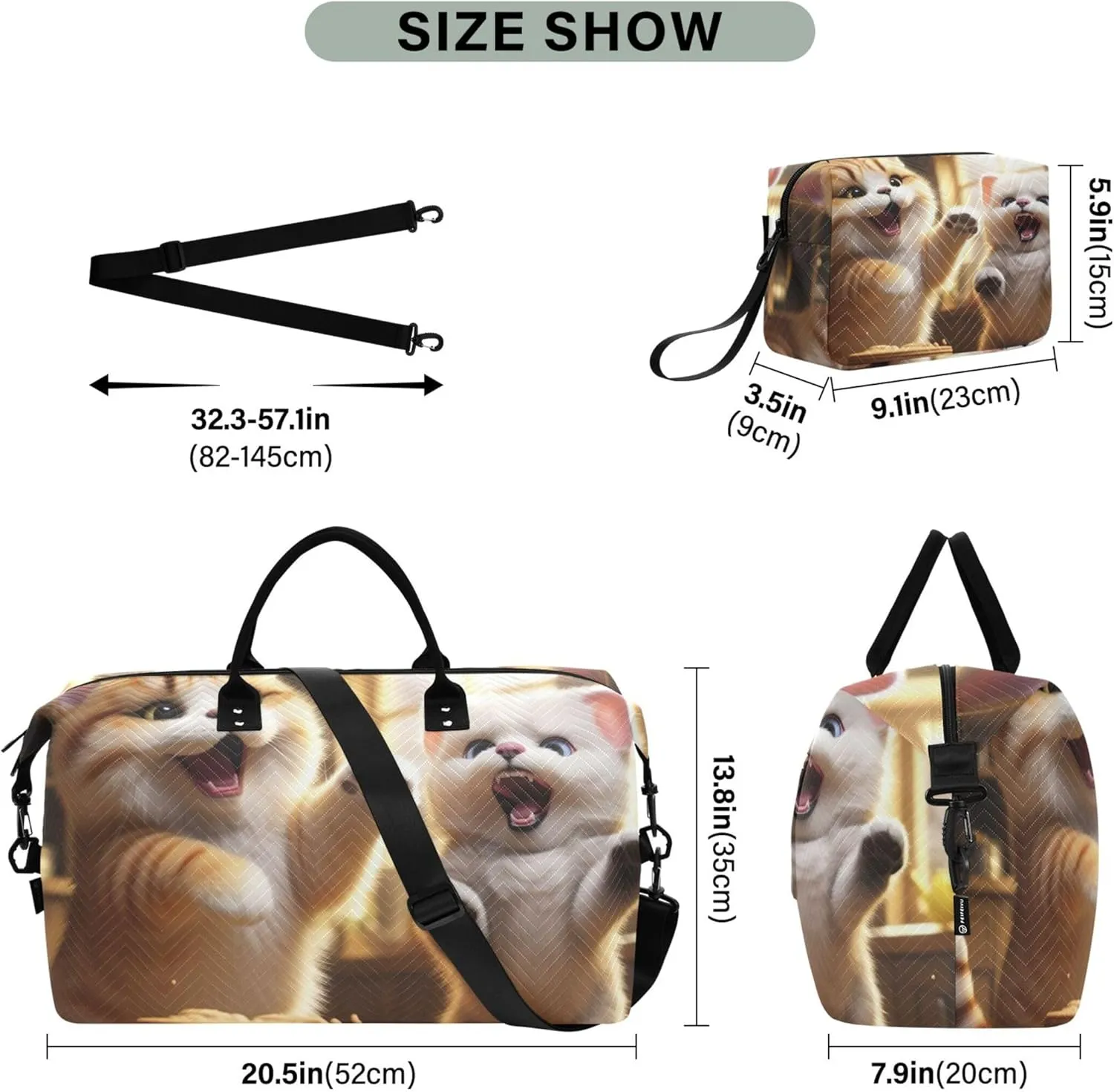 Cats Cookie Travel Duffel Bag Make up Bags Set of 2, Print Women Tote Gym Bag Carry on Bags