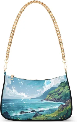 CEBUGI Crossbody Bags for Women Shoulder Purse Coastline Handbags Stylish Clutch Purse with Chain Strap