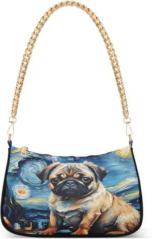 CEBUGI Crossbody Bags for Women Shoulder Purse Cute Pug Dog Handbags Stylish Clutch Purse with Chain Strap