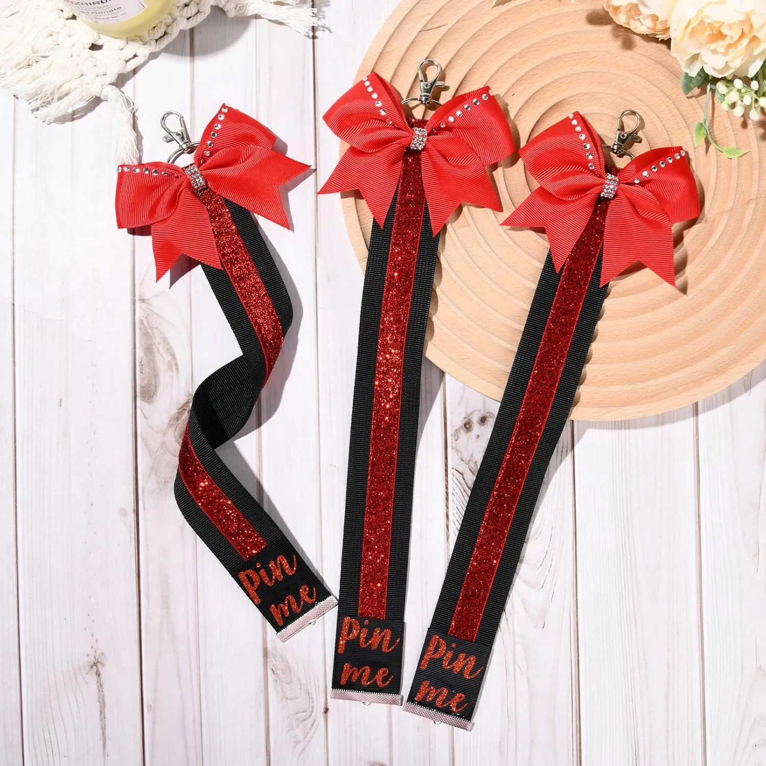 CEELGON Cheer Ribbon for Backpack, Glitter Pin Strap, Cheer Keychain Bulk Gifts, Cheerleader Bag Tag Holder