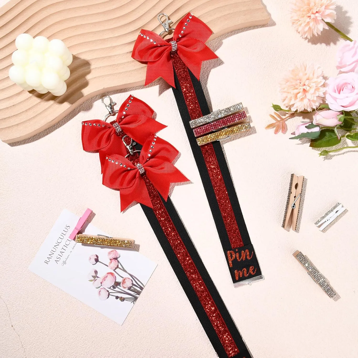 CEELGON Cheer Ribbon for Backpack, Glitter Pin Strap, Cheer Keychain Bulk Gifts, Cheerleader Bag Tag Holder