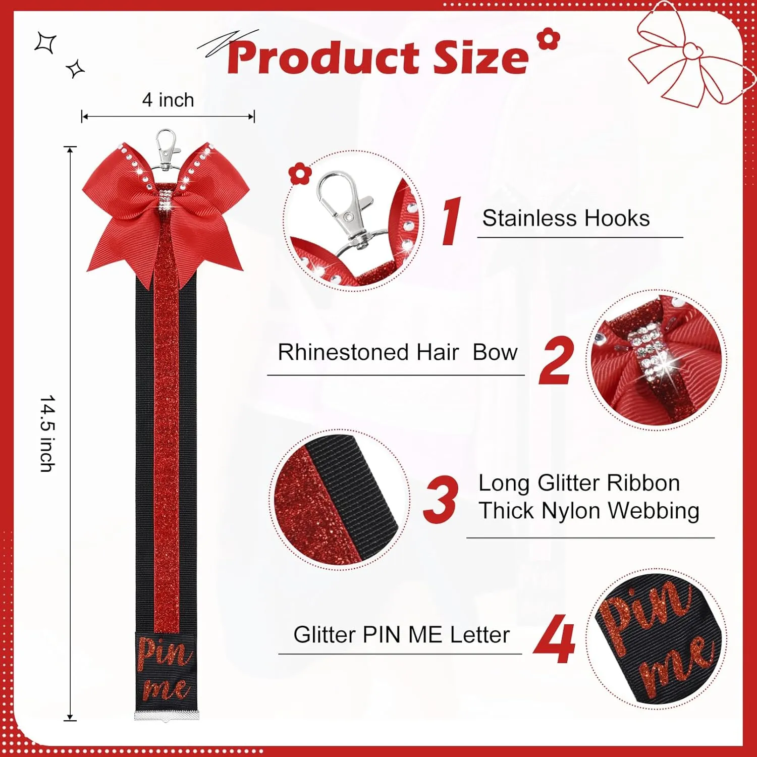 CEELGON Cheer Ribbon for Backpack, Glitter Pin Strap, Cheer Keychain Bulk Gifts, Cheerleader Bag Tag Holder