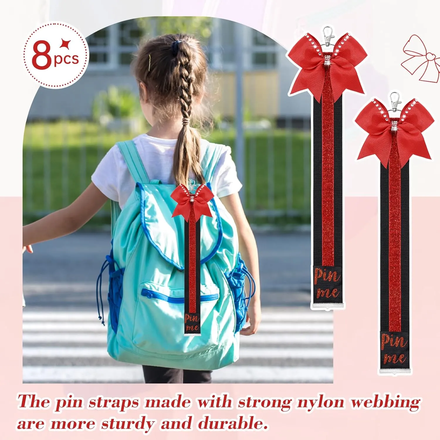 CEELGON Cheer Ribbon for Backpack, Glitter Pin Strap, Cheer Keychain Bulk Gifts, Cheerleader Bag Tag Holder