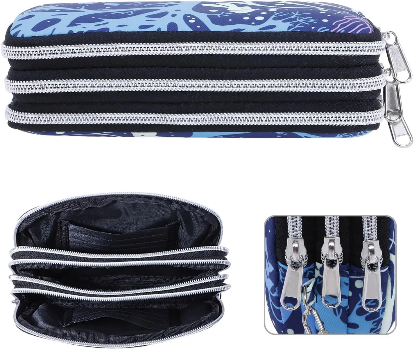Cellphone Wristlet Wallets for Women Large Capacity Clutch Purse 3 Zipper Compartments 6 Card Slots Anti-water Handbag