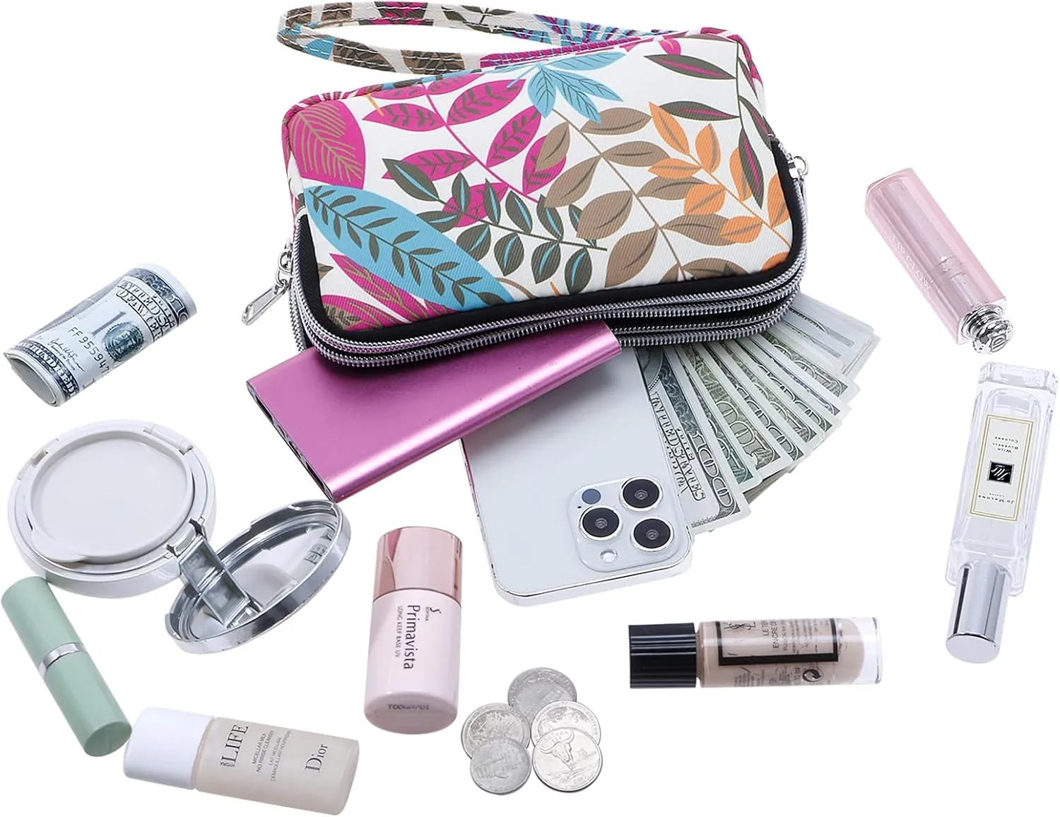 Cellphone Wristlet Wallets for Women Large Capacity Clutch Purse 3 Zipper Compartments 6 Card Slots Anti-water Handbag