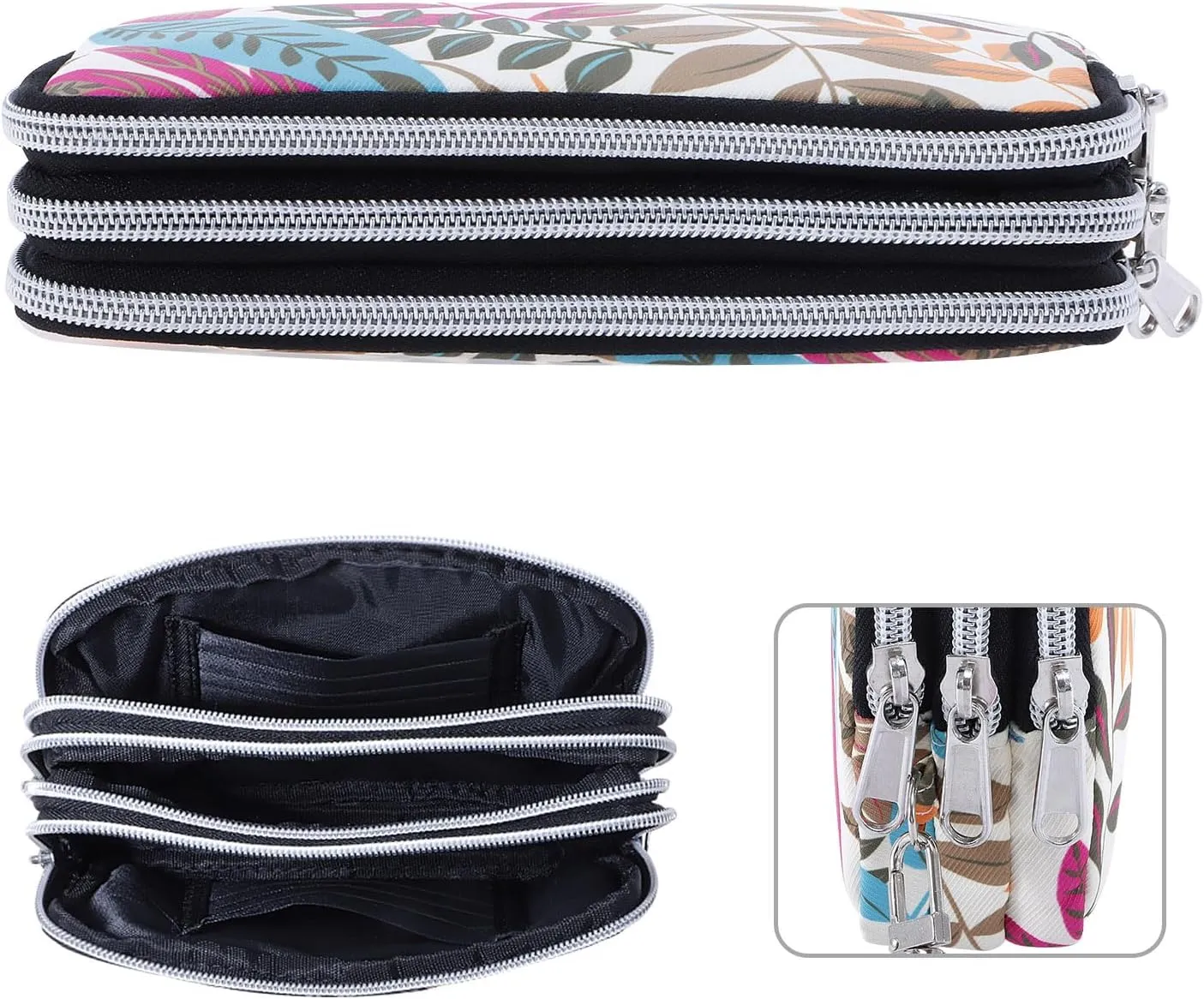 Cellphone Wristlet Wallets for Women Large Capacity Clutch Purse 3 Zipper Compartments 6 Card Slots Anti-water Handbag