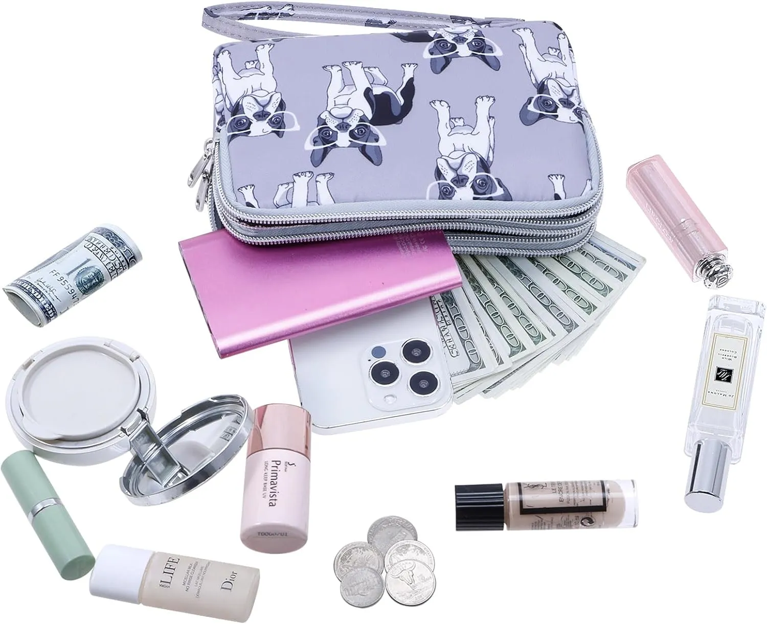 Cellphone Wristlet Wallets for Women Large Capacity Clutch Purse 3 Zipper Compartments 6 Card Slots Anti-water Handbag