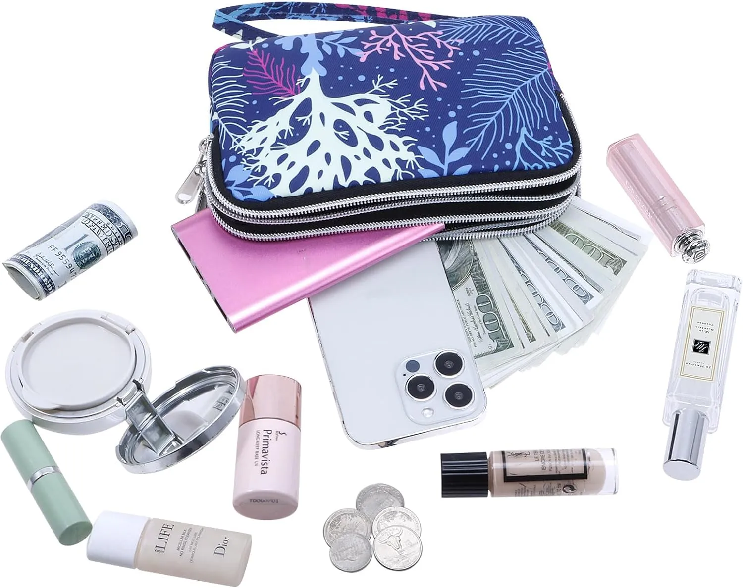 Cellphone Wristlet Wallets for Women Large Capacity Clutch Purse 3 Zipper Compartments 6 Card Slots Anti-water Handbag