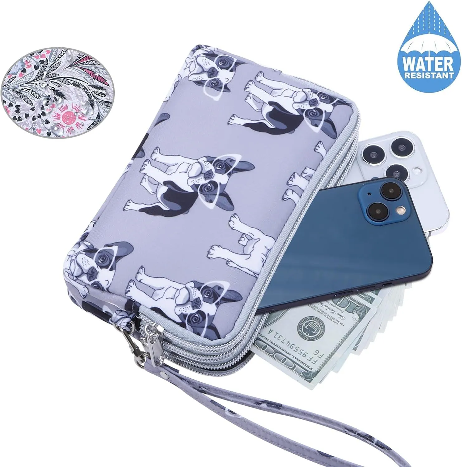 Cellphone Wristlet Wallets for Women Large Capacity Clutch Purse 3 Zipper Compartments 6 Card Slots Anti-water Handbag