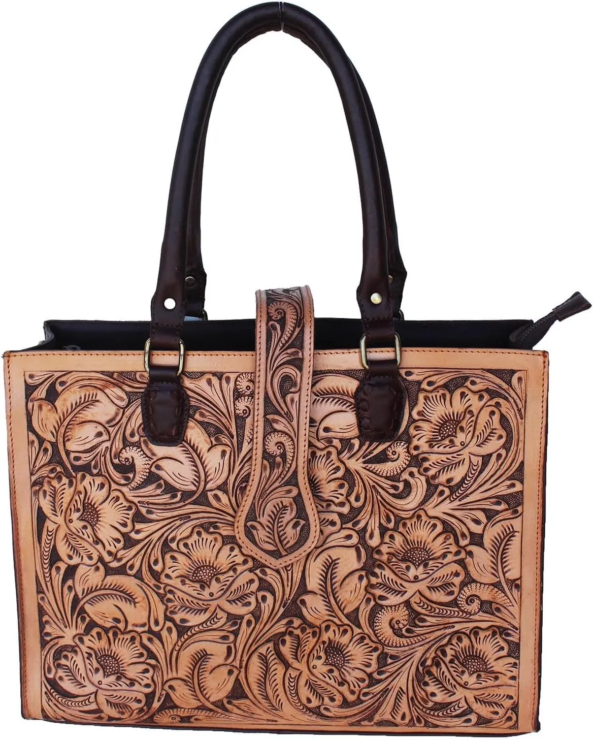 CHALLENGER Women's Western Hand-Crafted Floral Tooled Leather Shoulder Handbag Tote 18RAH24