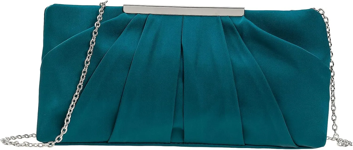 CHARMING TAILOR Clutch Evening Bag Elegant Pleated Satin Formal Handbag Simple Classy Purse for Women