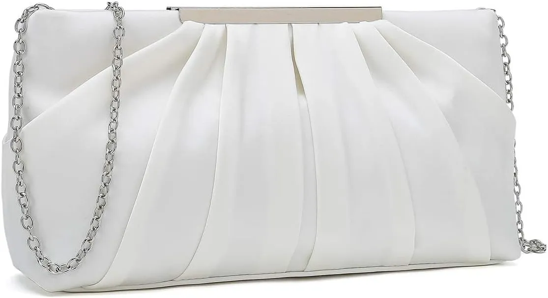 CHARMING TAILOR Clutch Evening Bag Elegant Pleated Satin Formal Handbag Simple Classy Purse for Women