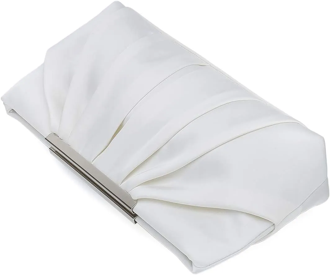 CHARMING TAILOR Clutch Evening Bag Elegant Pleated Satin Formal Handbag Simple Classy Purse for Women