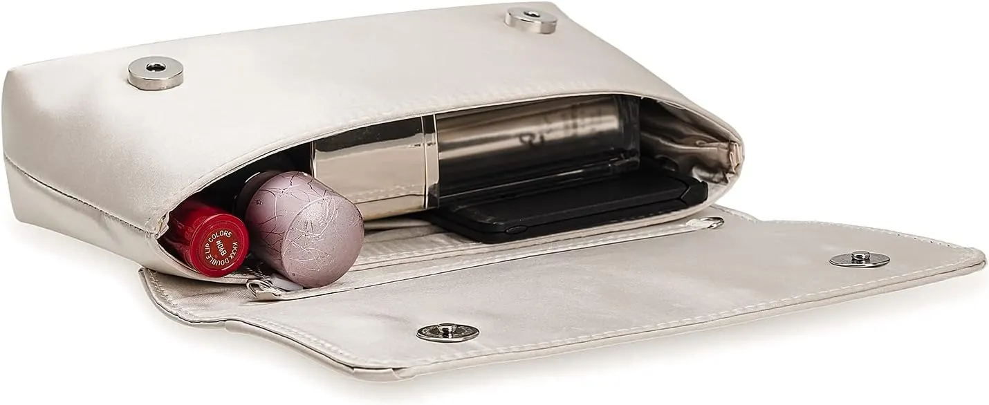 CHARMING TAILOR Evening Bag for Women Pleated Flap Satin Formal Purse Diamantes Brooch Embellished Clutch