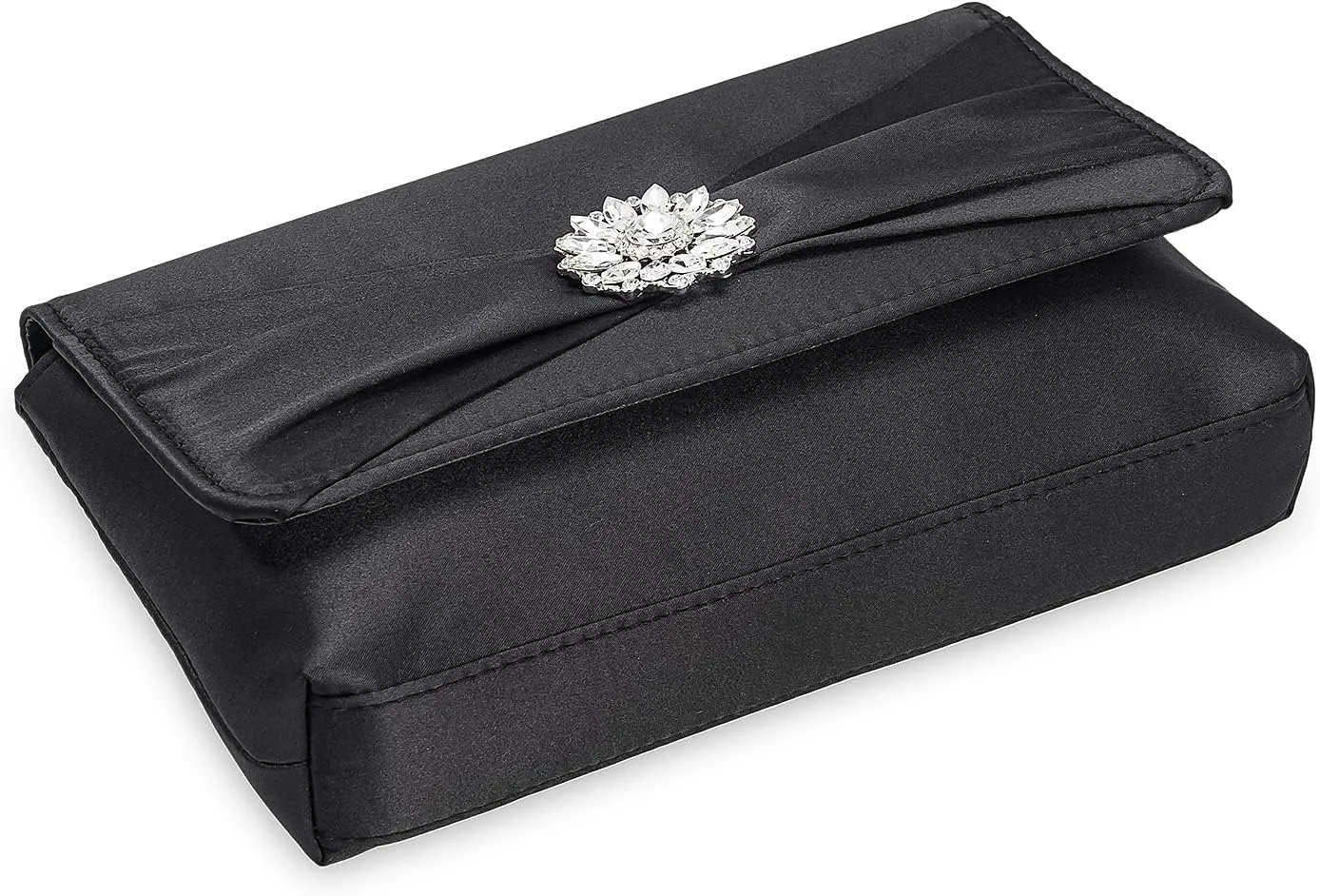 CHARMING TAILOR Evening Bag for Women Pleated Flap Satin Formal Purse Diamantes Brooch Embellished Clutch