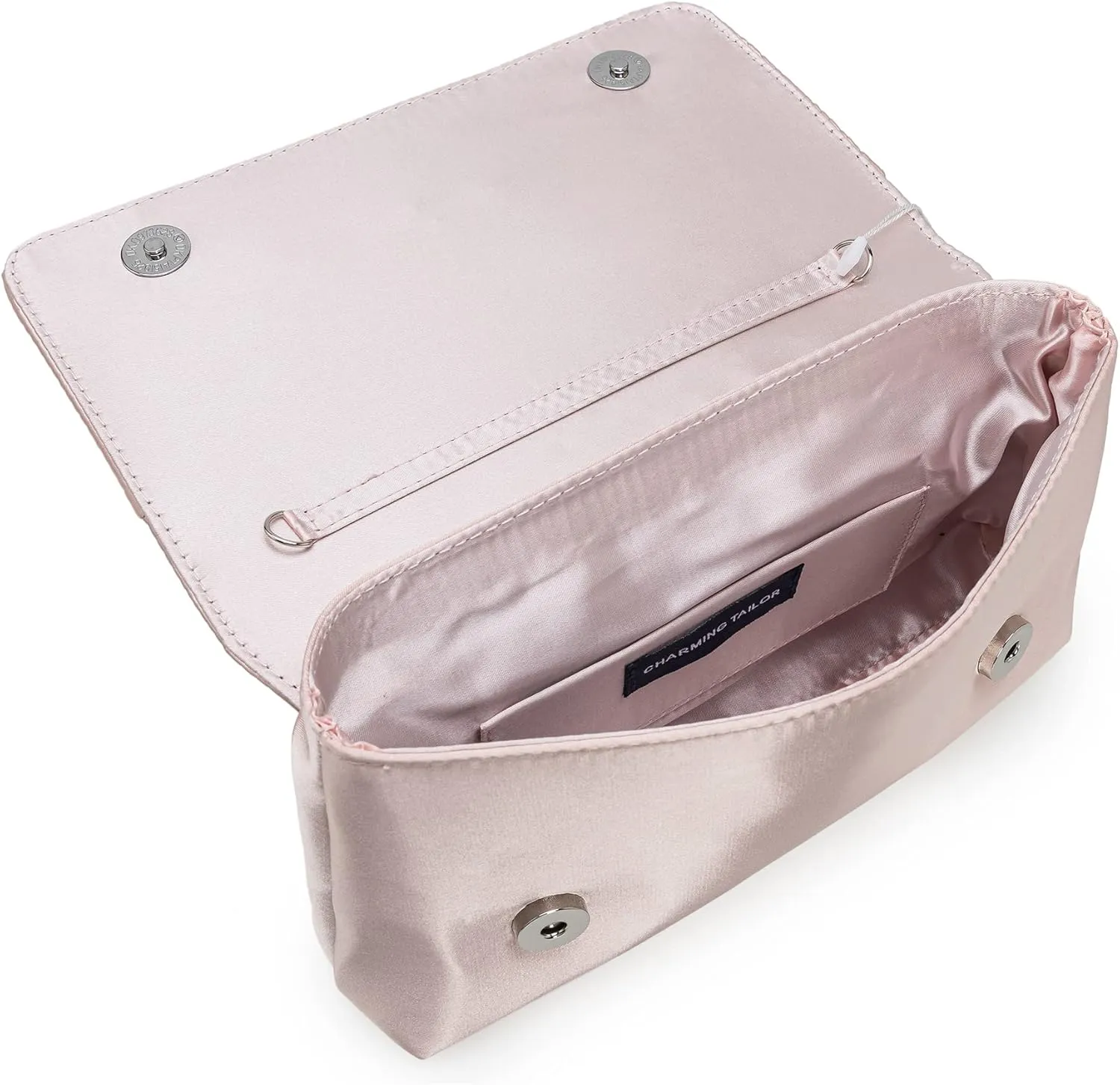 CHARMING TAILOR Evening Bag for Women Pleated Flap Satin Formal Purse Diamantes Brooch Embellished Clutch