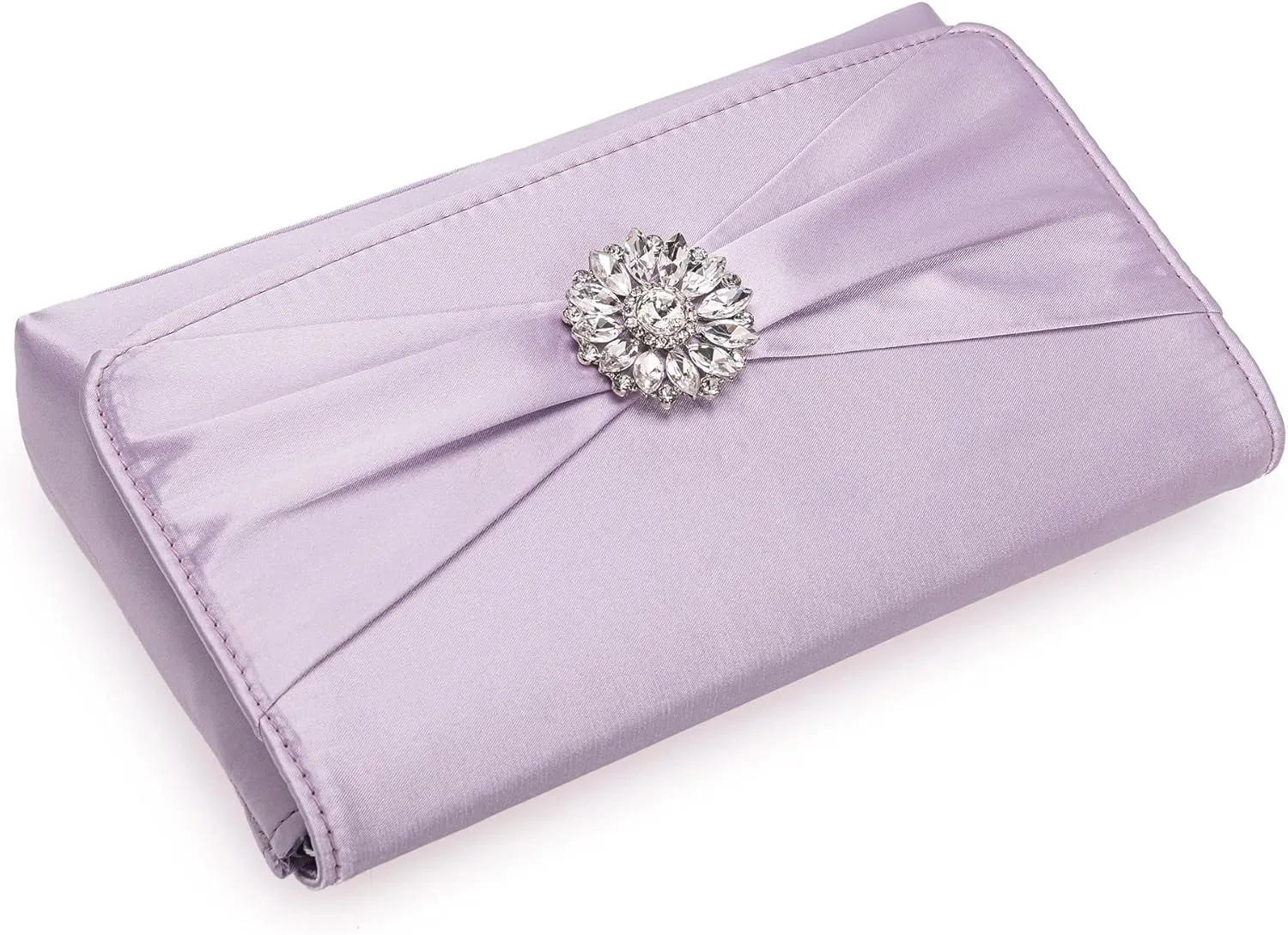 CHARMING TAILOR Evening Bag for Women Pleated Flap Satin Formal Purse Diamantes Brooch Embellished Clutch