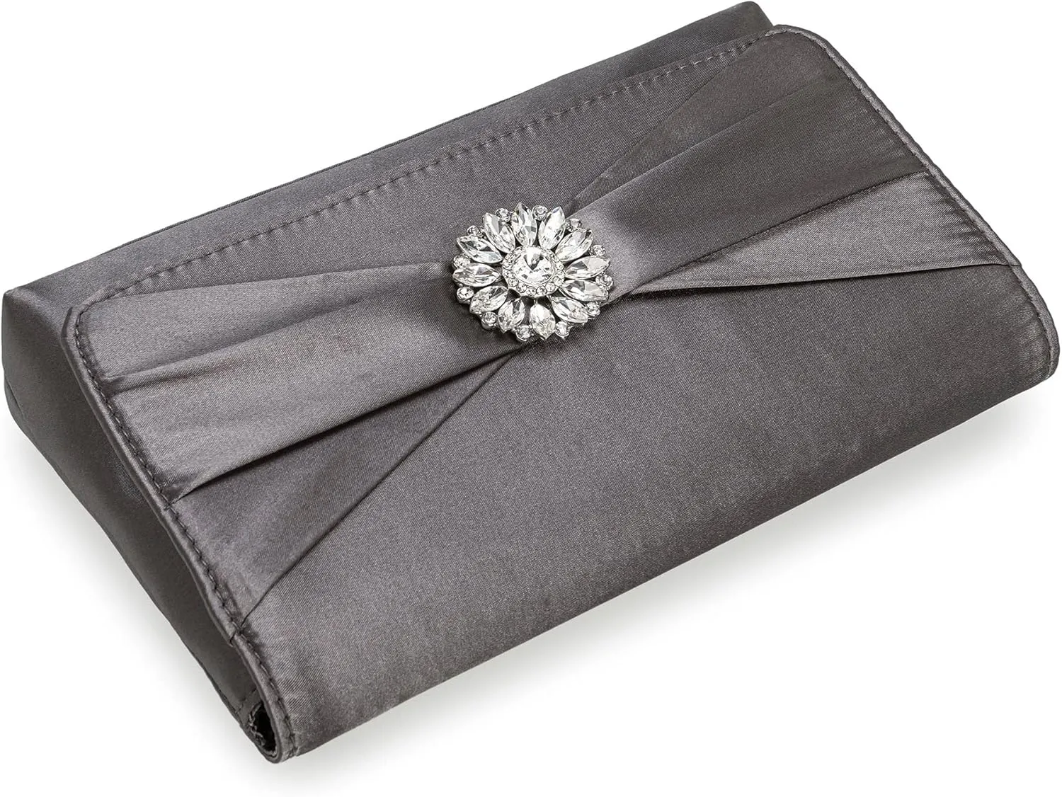 CHARMING TAILOR Evening Bag for Women Pleated Flap Satin Formal Purse Diamantes Brooch Embellished Clutch