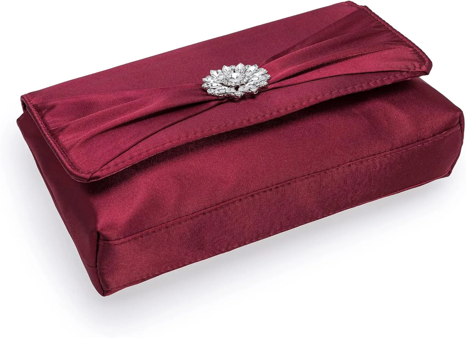 CHARMING TAILOR Evening Bag for Women Pleated Flap Satin Formal Purse Diamantes Brooch Embellished Clutch