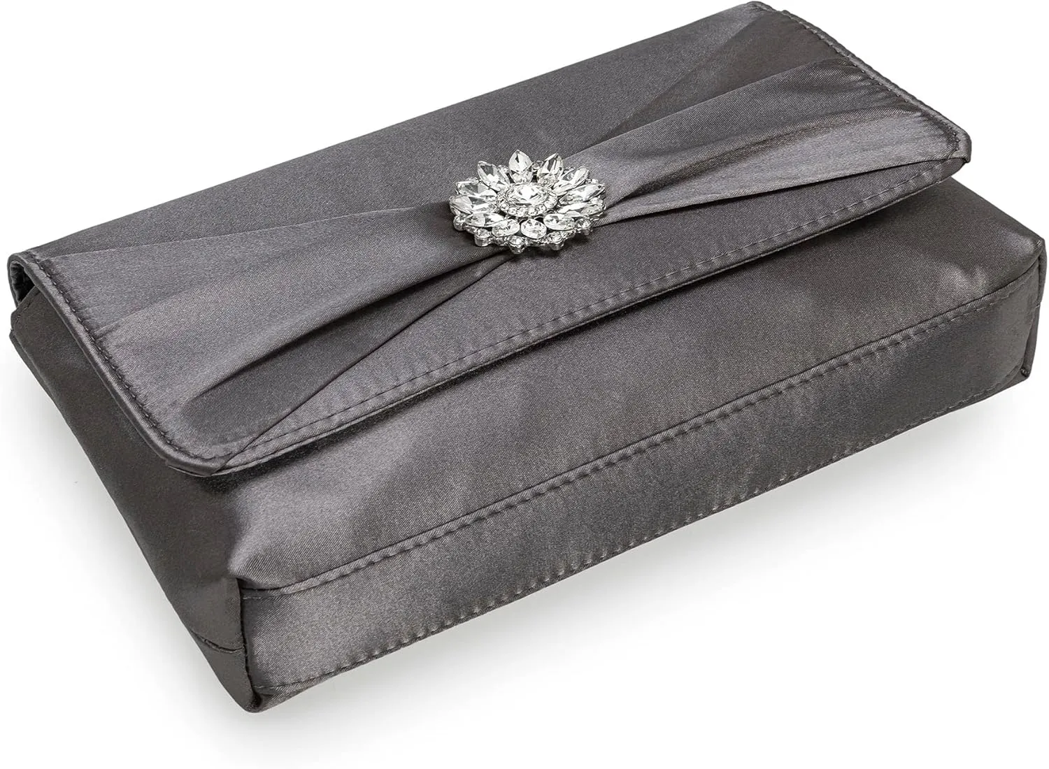 CHARMING TAILOR Evening Bag for Women Pleated Flap Satin Formal Purse Diamantes Brooch Embellished Clutch