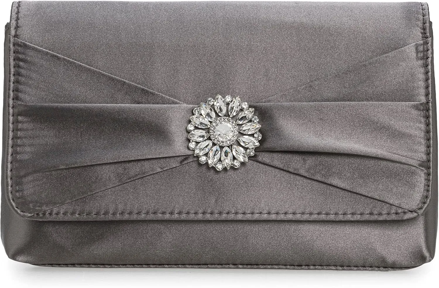 CHARMING TAILOR Evening Bag for Women Pleated Flap Satin Formal Purse Diamantes Brooch Embellished Clutch