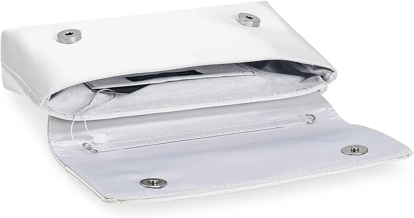 CHARMING TAILOR Evening Bag for Women Pleated Flap Satin Formal Purse Diamantes Brooch Embellished Clutch