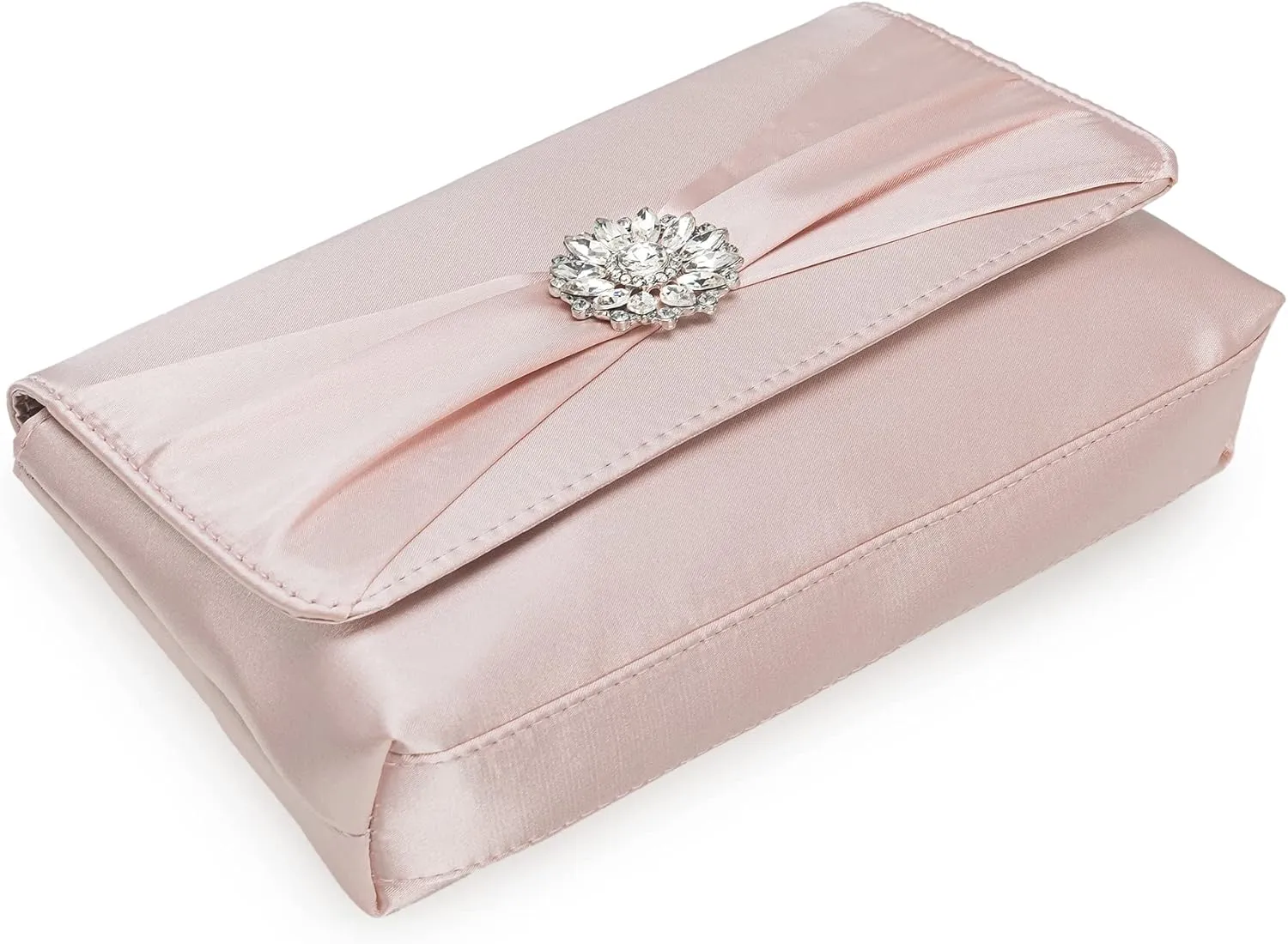 CHARMING TAILOR Evening Bag for Women Pleated Flap Satin Formal Purse Diamantes Brooch Embellished Clutch