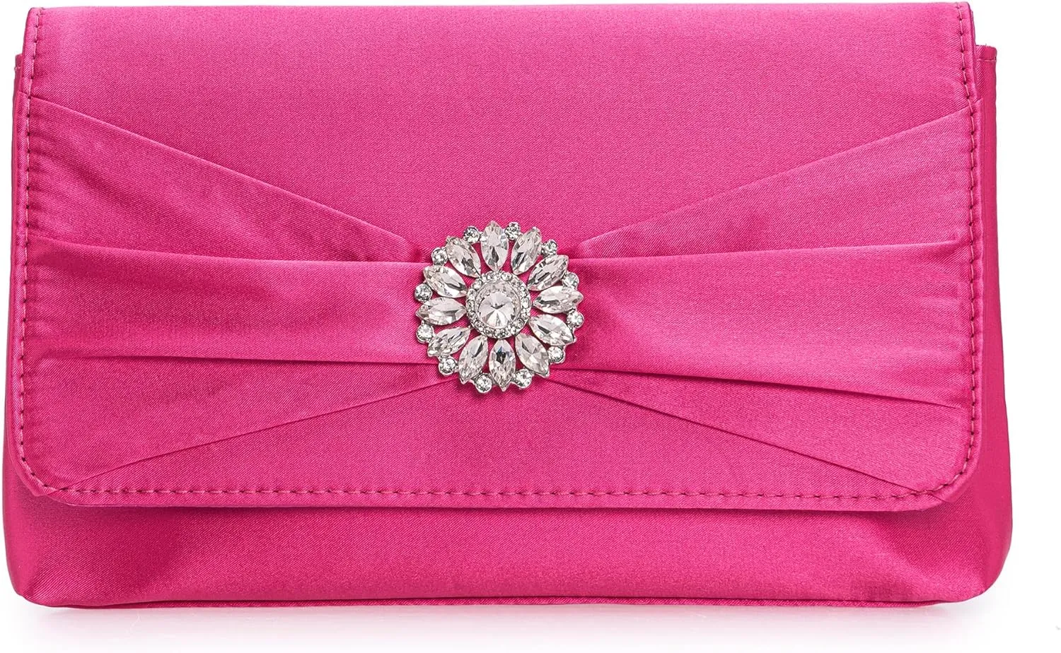 CHARMING TAILOR Evening Bag for Women Pleated Flap Satin Formal Purse Diamantes Brooch Embellished Clutch
