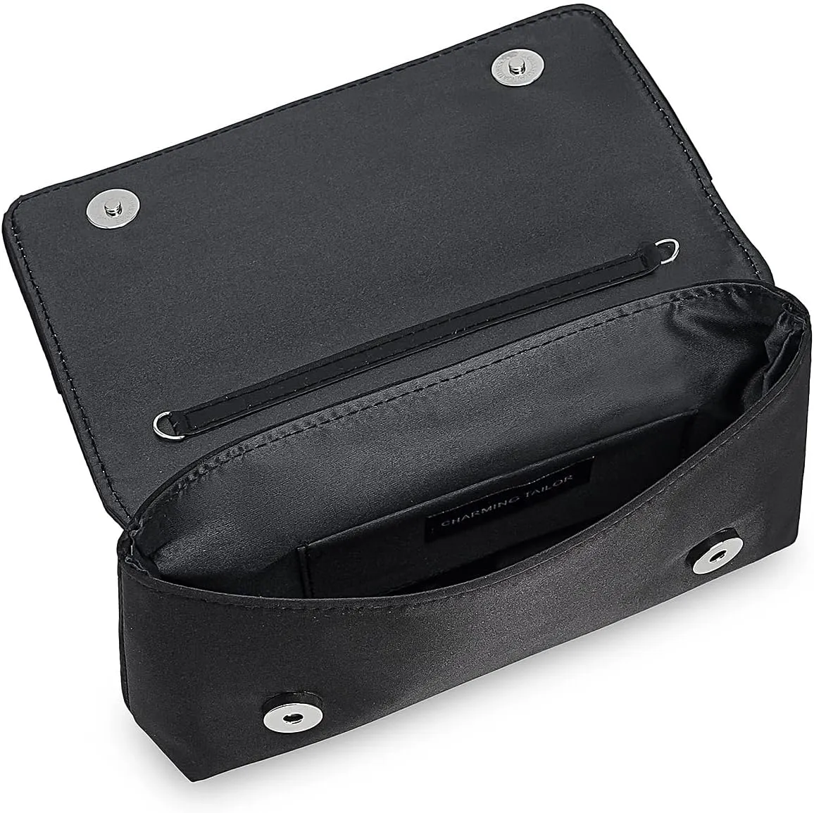 CHARMING TAILOR Evening Bag for Women Pleated Flap Satin Formal Purse Diamantes Brooch Embellished Clutch