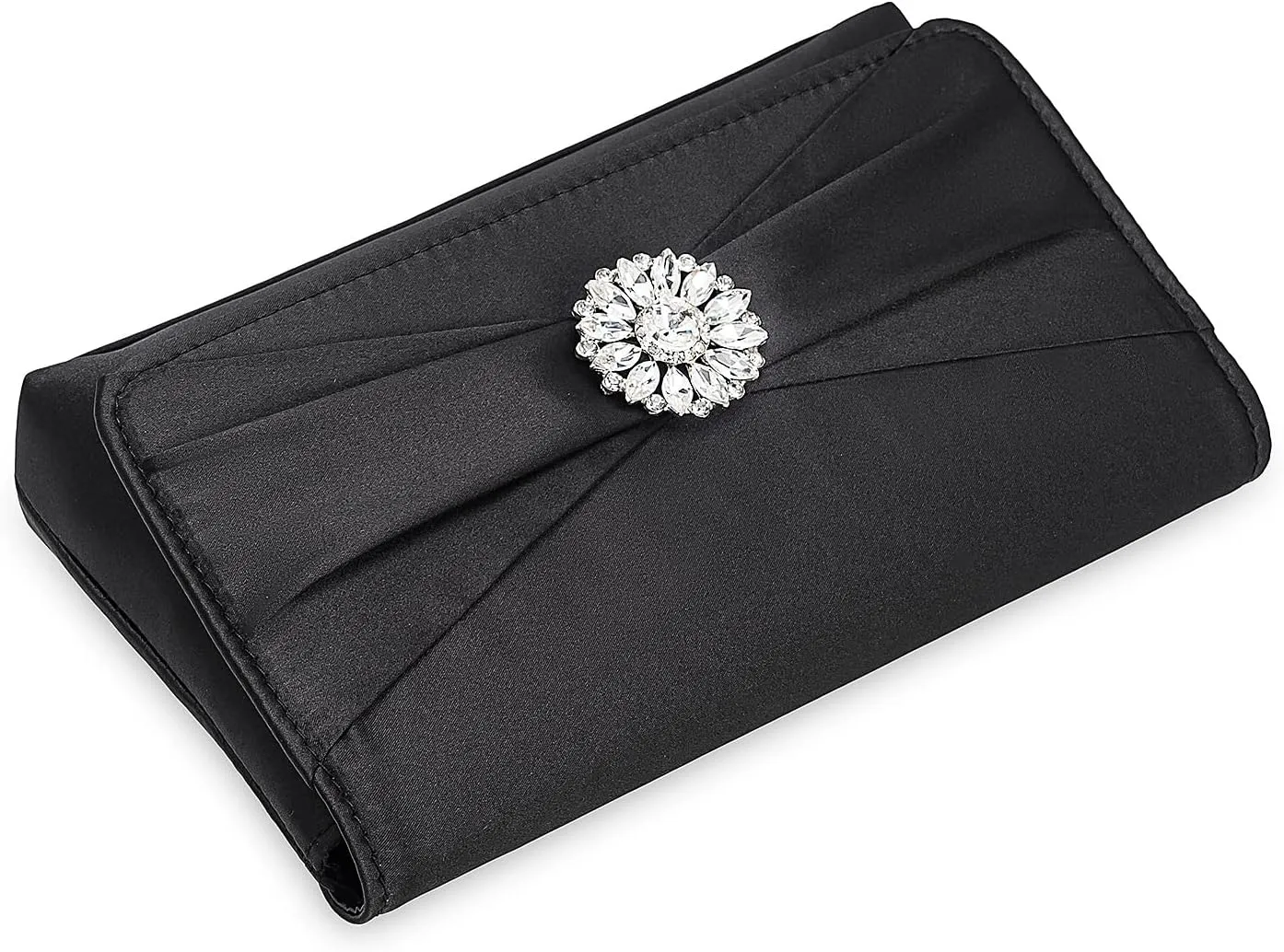 CHARMING TAILOR Evening Bag for Women Pleated Flap Satin Formal Purse Diamantes Brooch Embellished Clutch